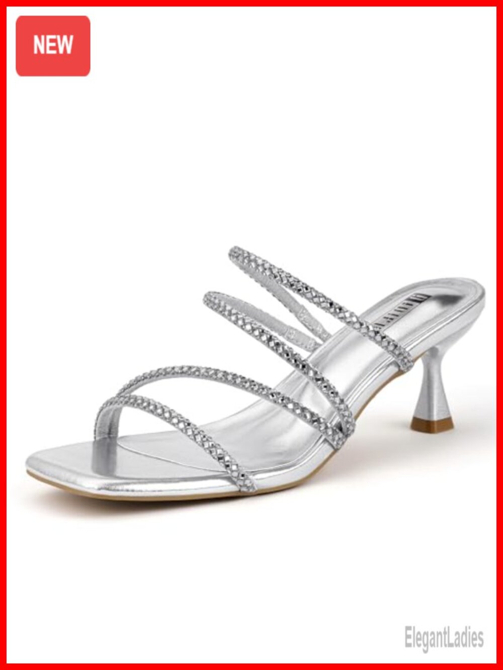 IDIFU Rhinestone Strappy Kitten Heels Slip On Slingback Square Toe Heeled